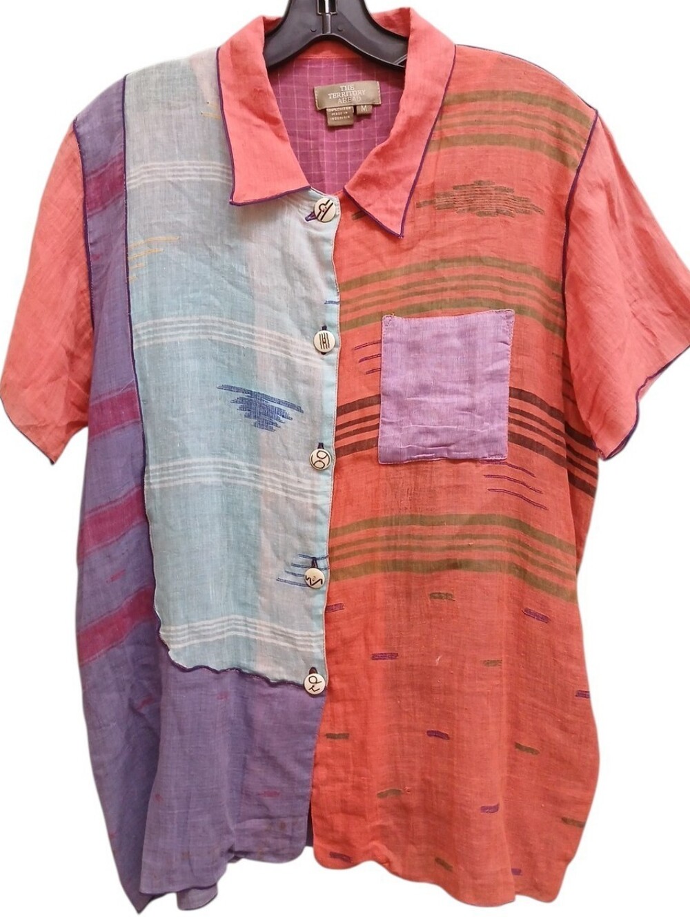 The Territory Ahead Colorful Patchwork Button-Down Pocket Shirt Size Medium